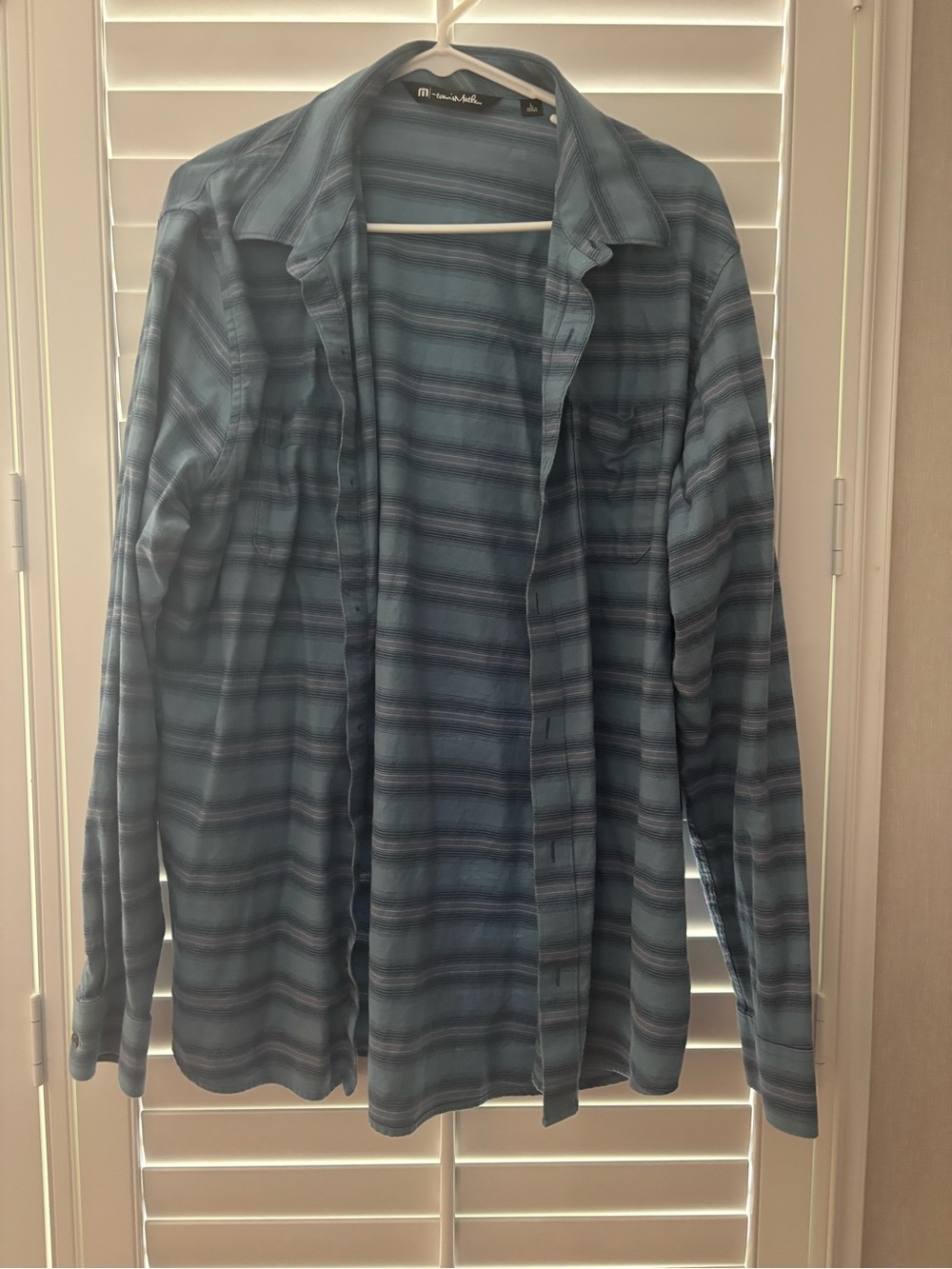 Travis Mathew Blue Striped Casual Button-Up Shirt